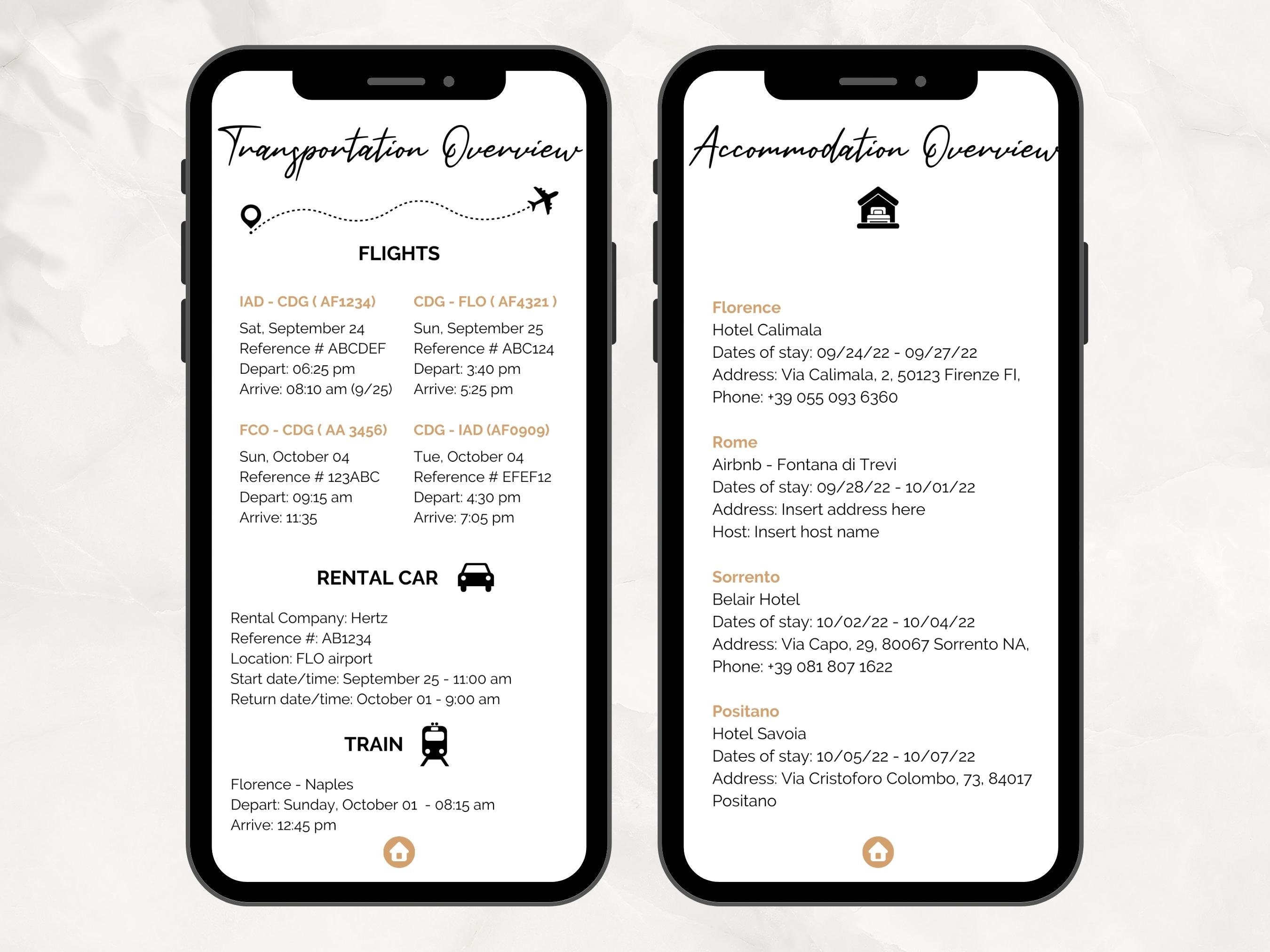 Mobile Travel Itinerary Planner Template, Digital Travel Planner, Trip ...