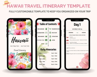 Mobile Hawaii Travel Itinerary Planner Template, Digital Hawaii Vacation Planner, Trip Itinerary Template, Customizable Travel Planner