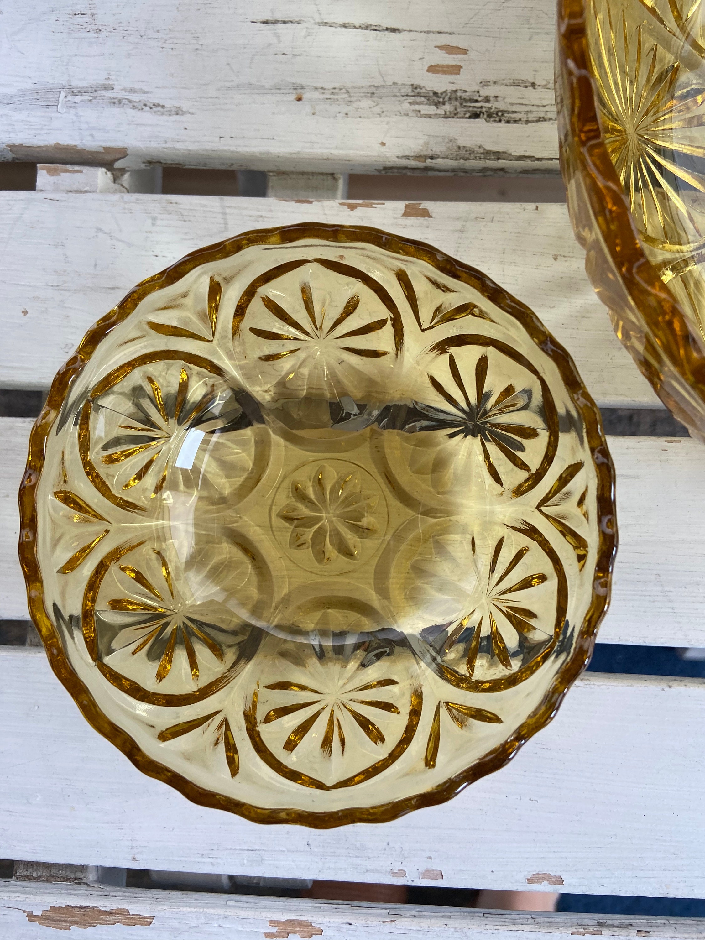 Vintage Anchor Hocking Medallion Honey Gold Chip & Dip Set Etsy