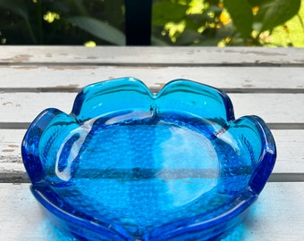 Blenko Vintage Blue Glass Ashtray