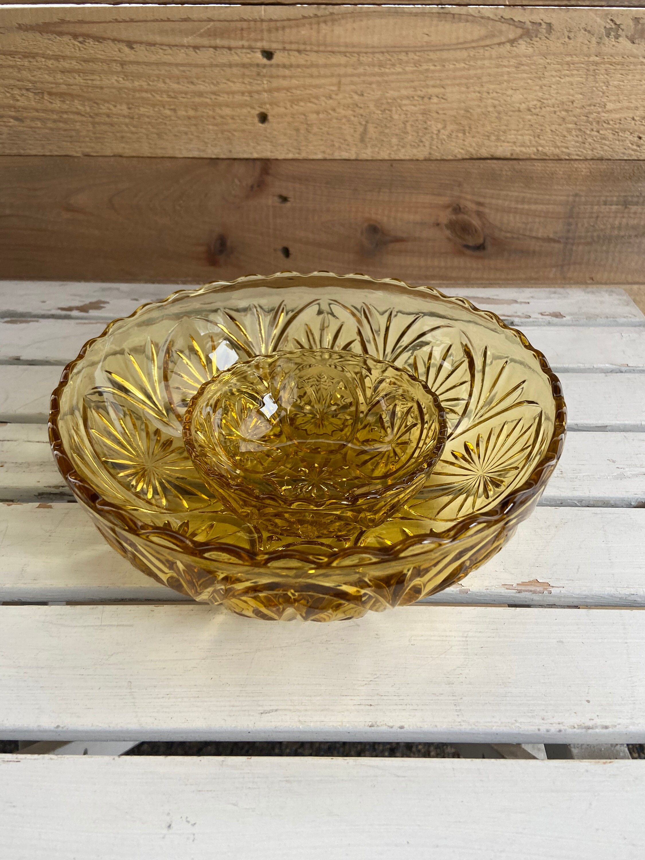 Vintage Anchor Hocking Medallion Honey Gold Chip & Dip Set Etsy