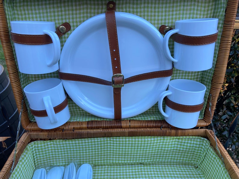 Vintage Woven Picnic Basket Set With Cutlery Etsy