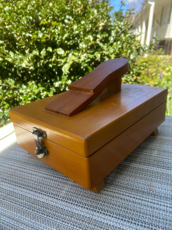 Vintage Low Profile Wooden Shoe Shine Box - image 1