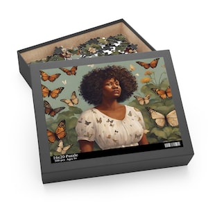 Art femme noire | Puzzles afro-américains | Casse-tête femme noire | Puzzle | Cadeaux | Art noir | Art IA | Papillons | Art afro
