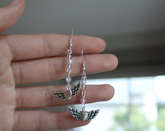 dangle heart wing earrings