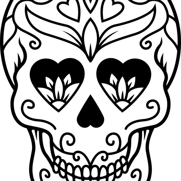 Sugar Skull svg/png - Sugar Skull cut files for Cricut svg/png - Sugar Skull coloring page svg/png - Sugar Skull line art svg/png