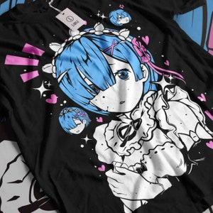 Re:Zero Rem Ram Aesthetic Anime Vaporwave Unisex Jersey Short Sleeve Tee