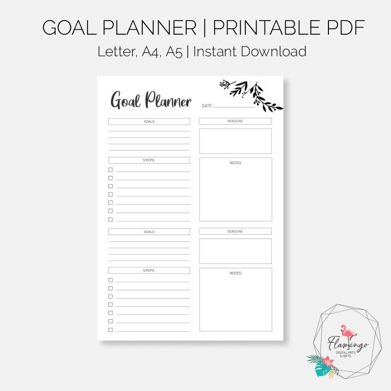 Printable Goal Planner A4, A5, Letter, PDF - Etsy
