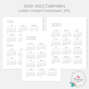 Calendarios mensuales imprimibles 2020 2023 y descripción general de seis meses, descarga digital, carta, JPG