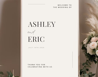Wedding Welcome Sign Template, Simple Elegant | Digital Download, Wedding Ceremony, Wedding Reception, Editable and Printable, Minimalist