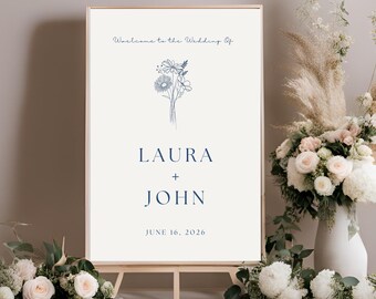 Wedding Welcome Sign Template, Floral | Digital Download, Wedding Ceremony Sign, Wedding Reception, Editable and Printable, Minimalist
