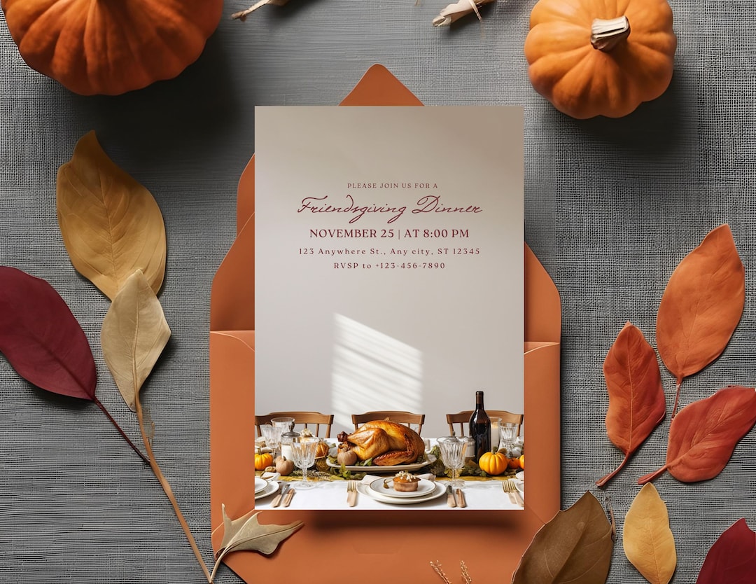 Round Table Invite Example Chic Friendsgiving Dinner Table Invite Digital Template, Editable ...