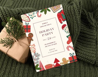 Jolly Christmas Party Invite | Editable Christmas Digital Template, Printable Holiday Party, Winter Dinner Party Invite, Work Holiday Party