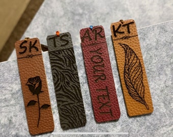 Personalized Wooden Bookmark with Leather Front  -Custom Engraved Initials - Unique Handmade Gift Idea for Book Lovers