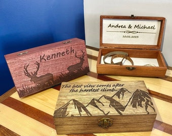 Custom Engraved Wooden Box - Faux Leather Interior, Choose Your Style! Handmade Gift