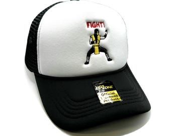 Scorpion Fight Mesh Trucker Hat Snapback (White/Black)