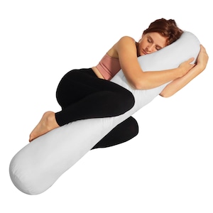 Round Body Pillow 8” x 48” Round Body Pillow - Bolster pillow for bed with Removable cover - Maternity pillow - White - PILLOWABLE