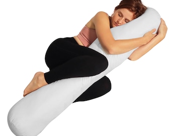 Rond lichaamskussen 8" x 48" rond lichaamskussen - extra kussen voor bed met afneembare hoes - zwangerschapskussen - wit - KUSSENSPOEL