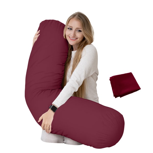 Rond lichaamskussen - Cilinderlichaamskussen - Oversize Extra Long 54"x12" - Kom met rode hoes - Zwangerschapskussen - PILLOWABLE