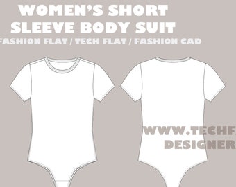 Body a maniche corte da donna, schizzo piatto alla moda (download digitale)