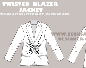mens twisted blazer jacket tech sketch | fashion flat sketch, Fashion Template, Technical Drawing, Fashion Flat, Vector CAD, mock up