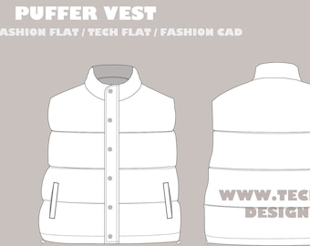 Streetwear puffervest Tech Sketch: Fashion Flat (digitale download met AI en pdf)
