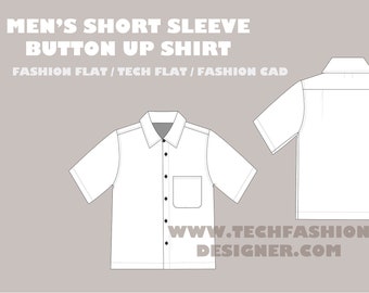 Herenshirt met korte mouwen, button-up, fashion flat (AI en pdf)