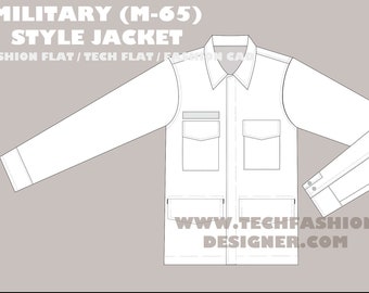 streetwear military (m-65) jacket tech sketch | fashion flat sketch, Fashion Template, Technical Drawing, Fashion Flat, mock up template