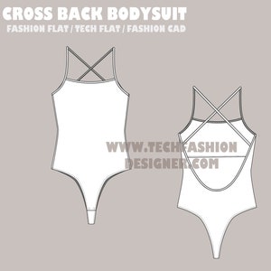 women&#39;s bodysuit cross back  fashion flat sketch, Fashion Template, Technical Drawing, Fashion Flat, Vector CAD