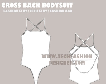 Bodysuit met kruis op de rug Fashion Flat Sketch: CAD-sjabloon voor vector (digitale download)