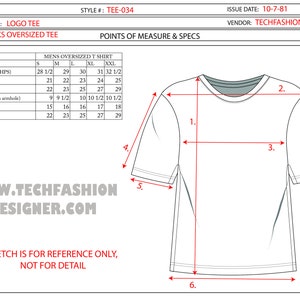 t-shirt fashion tech pack with oversized tee graphic mock up tech pack streetwear tech pack template with specs s-xl image 7