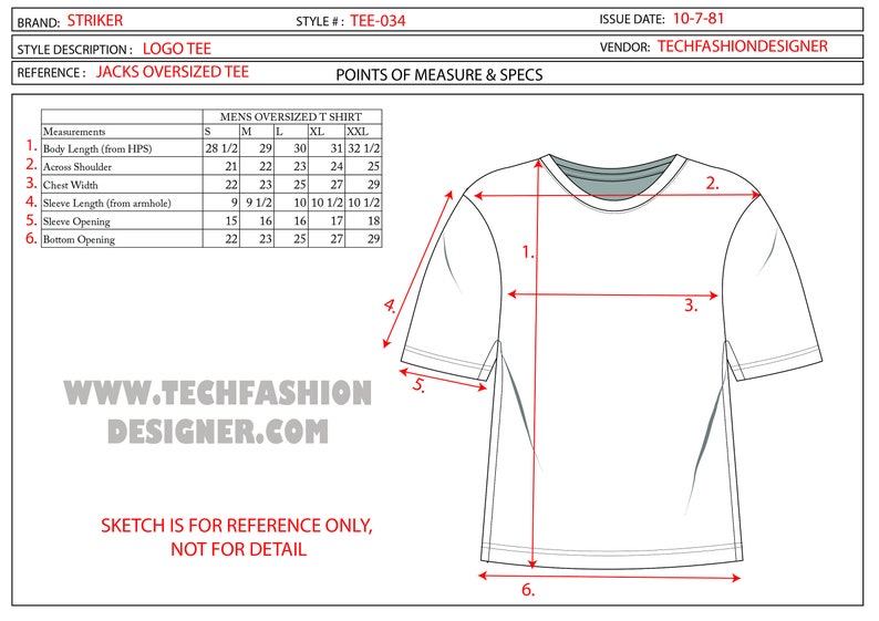 t-shirt fashion tech pack with oversized tee graphic mock up tech pack streetwear tech pack template with specs s-xl image 7