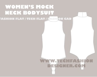 Women's Mock Neck Bodysuit Fashion Flat Sketch (Digital Download)