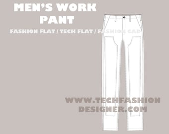 Timmermanbroek heren Fashion Flat Sketch: Vector CAD (AI en pdf)