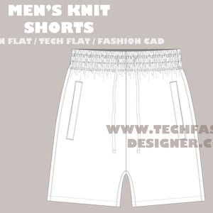 Fashion Flat Sketch: Men&#39;s Knit Shorts Technical Drawing (AI, PDF)