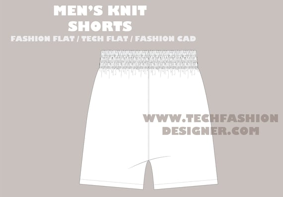 Fashion Flat Sketch: Men's Knit Shorts Technical Drawing (AI, PDF