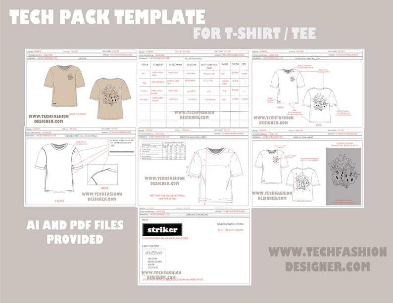 t-shirt fashion tech pack with oversized tee graphic mock up tech pack streetwear tech pack template with specs s-xl image 1