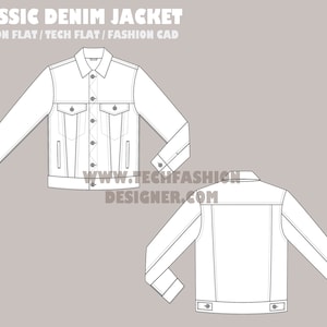 classic denim jacket jean jacket  fashion flat sketch  Fashion Template Technical Drawing Fashion Flat Vector CAD