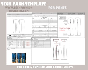 Pants Tech Pack Template: Fashion Design (Excel)