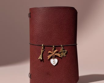 Personalized Traveling Genuine Leather Journal A6 Refillable Trifold Genuine Leather Journal Embossed Notebook Cover Gift for Class of 2026