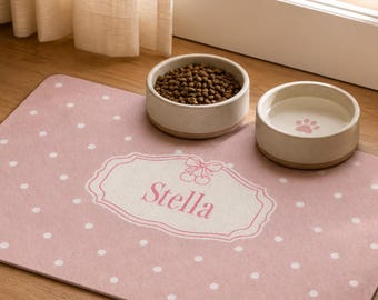 Pink Custom Pet Name Feeding Food Mat Pet Accessories Owner Personalized Dog Food Placemat for Bowl Water Station Gift For Adopted Dog Cat