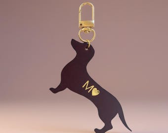 Personalized Wiener Dog Mom Genuine Leather Keychain Custom Embossed Pet Dachshund Dog Dad Key Fob Gift for Dog Parent Italian Keyring Gift
