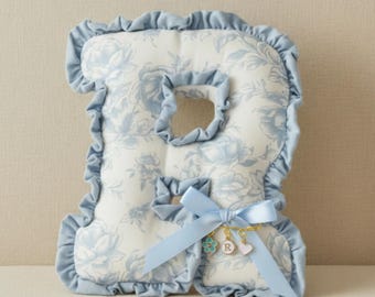 Personalized Letter Alphabet Pillow Grand Millennial Baby Shower Large Group Gift Idea French Toile Cottage Nursery Bedroom Heirloom Decor
