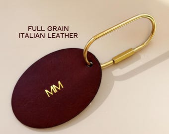 Personalized Genuine Italian Leather Keychain Embossed Handmade Carabiner Keychain Organizer Gift for Men and Women Key and Car Storage