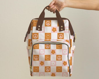 Neutral Diaper Bag Tote Custom Retro Checkered Diaper Backpack for Baby Girl Daycare Checkered Bag for New Mom Gift for Mom to Be