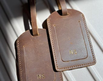 Personalized Genuine Leather Luggage Tag Embossed Suitcase Leather Name Tag Custom Monogram Gift for Travel Family Vacation Matching Tag