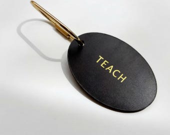 Personalized Teacher Appreciation Genuine Leather Keychain Custom School Staff Lanyard Keychain Organizer Gift for Prek Teacher Bag Keyring