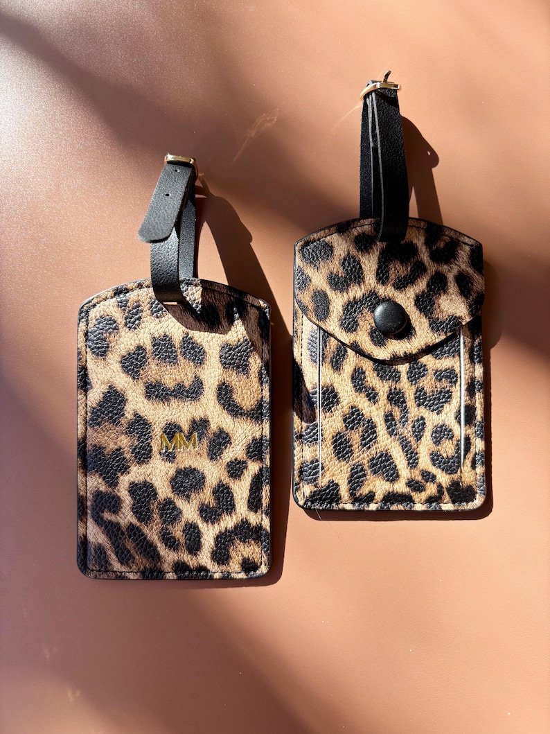 Personalized Luggage Travel Suitcase Tag Leopard Print Luggage Tag Gift for Travel Monogram Gift for Bridesmaid Proposal Cheetah Print afbeelding 2