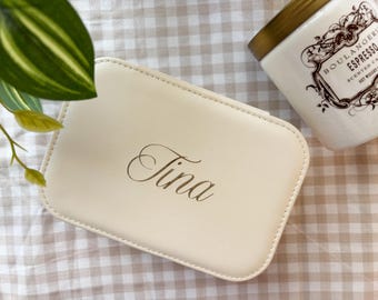 Personalized Jewelry Travel Case Custom Name Jewelry Storage Box Portable Earring Ring Necklace Organizer Vegan Leather Jewelry Storage Box