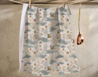 Sage Green Towel Hostess Gift New Homeowner Kitchen Tea Cloth Botanical Print Interior Decorator Cozy Homebody Gift Baker Cook Wildflower